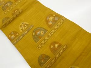 横段に花唐草模様織出し名古屋帯